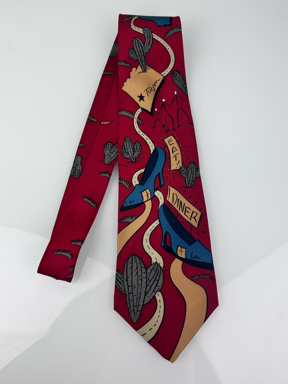 The Beatles Get Back Red Novelty Silk Tie Vintage 1991 Apple Corps Cactus Music